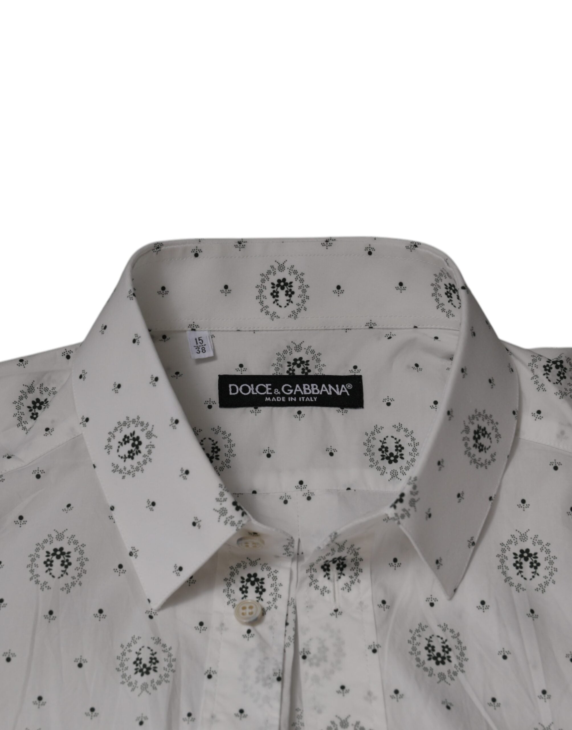 Dolce & Gabbana white printed slim fit cotton shirt for men
